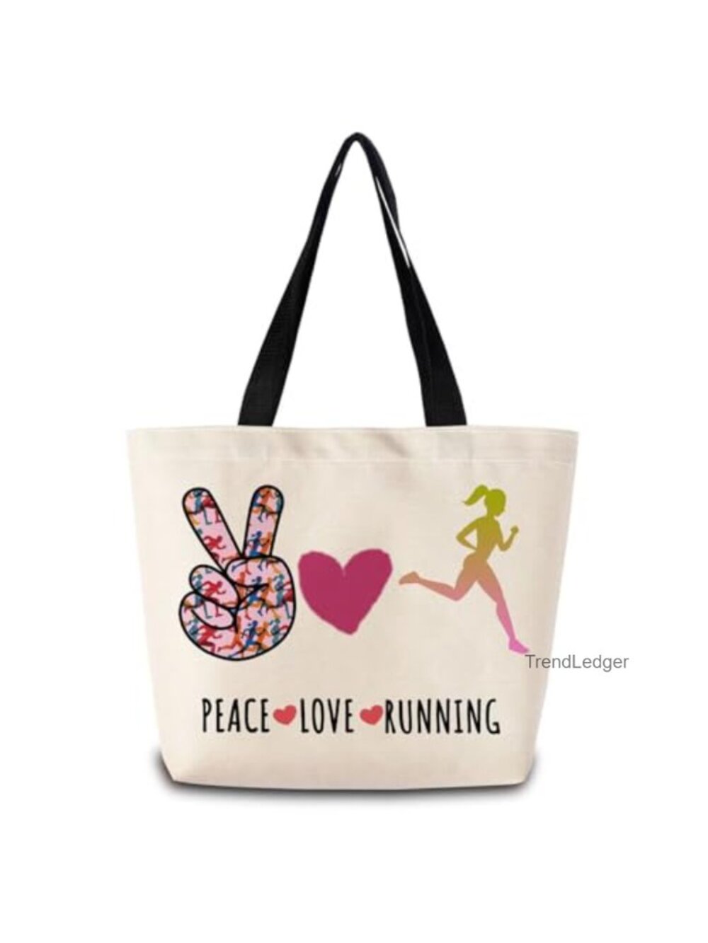 Running Themed Reusable Grocery Tote Bag Polyester Shoulder Tote